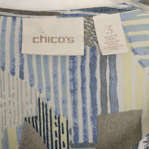 Chico's Asymmetrical Hem Popover Top Size XL / 3 Semi Sheer Roll Tab Sleeves - Picture 7 of 10